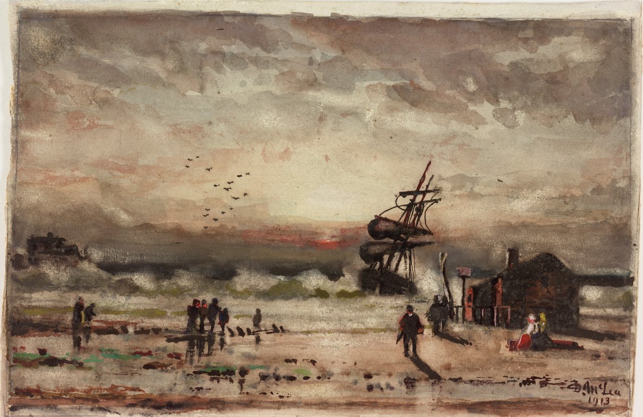 A &39;Íris&39; Encalhada em South Shields no início dos anos 80 (aquarela e bodycolour no papel) de Duncan F. McLea