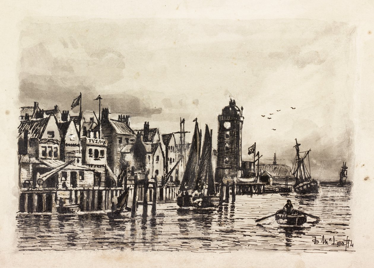 A luz baixa (North Shields) (tinta no papel) de Duncan F. McLea