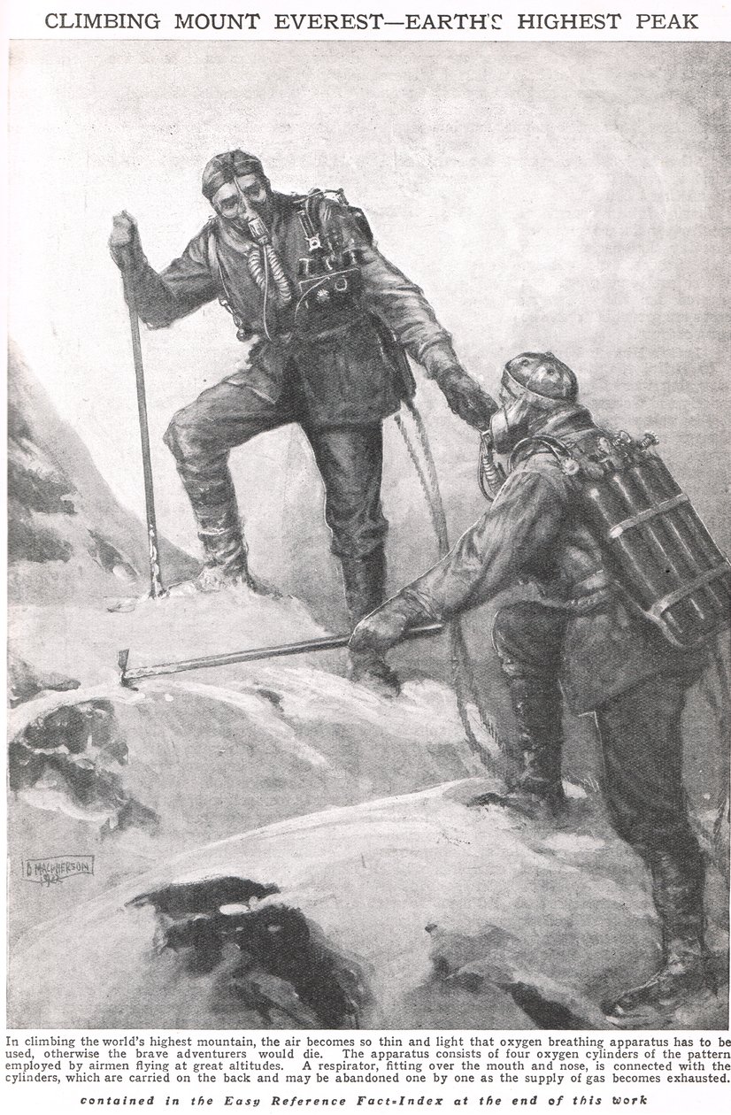 Escalando, monte, everest, ilustração, de, Newnes, pictórico, livro, de, conhecimento, c.1920 de Duncan McPherson