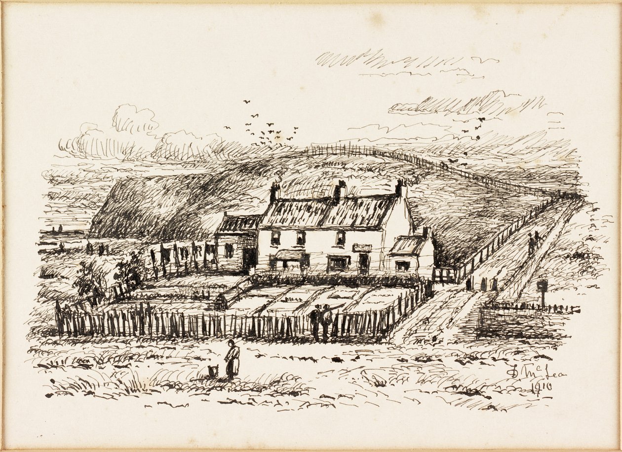 The Wash House Hill e Cottage de Betty Heron (tinta no papel) de Duncan F. McLea