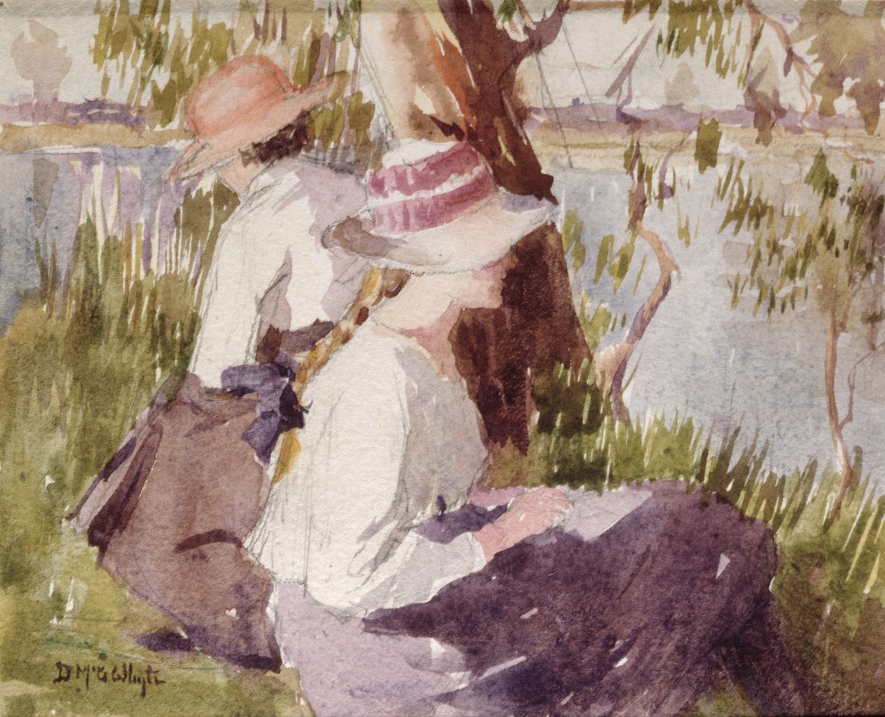 Estudo de duas raparigas (aguarela sobre papel) de Duncan McGregor Whyte
