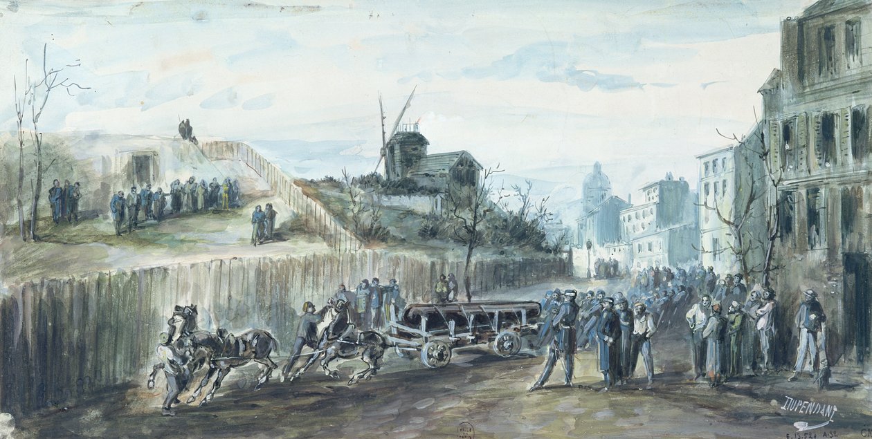 Incidente durante a Comuna de Paris de 1870 (lavado no papel) de Dupendant