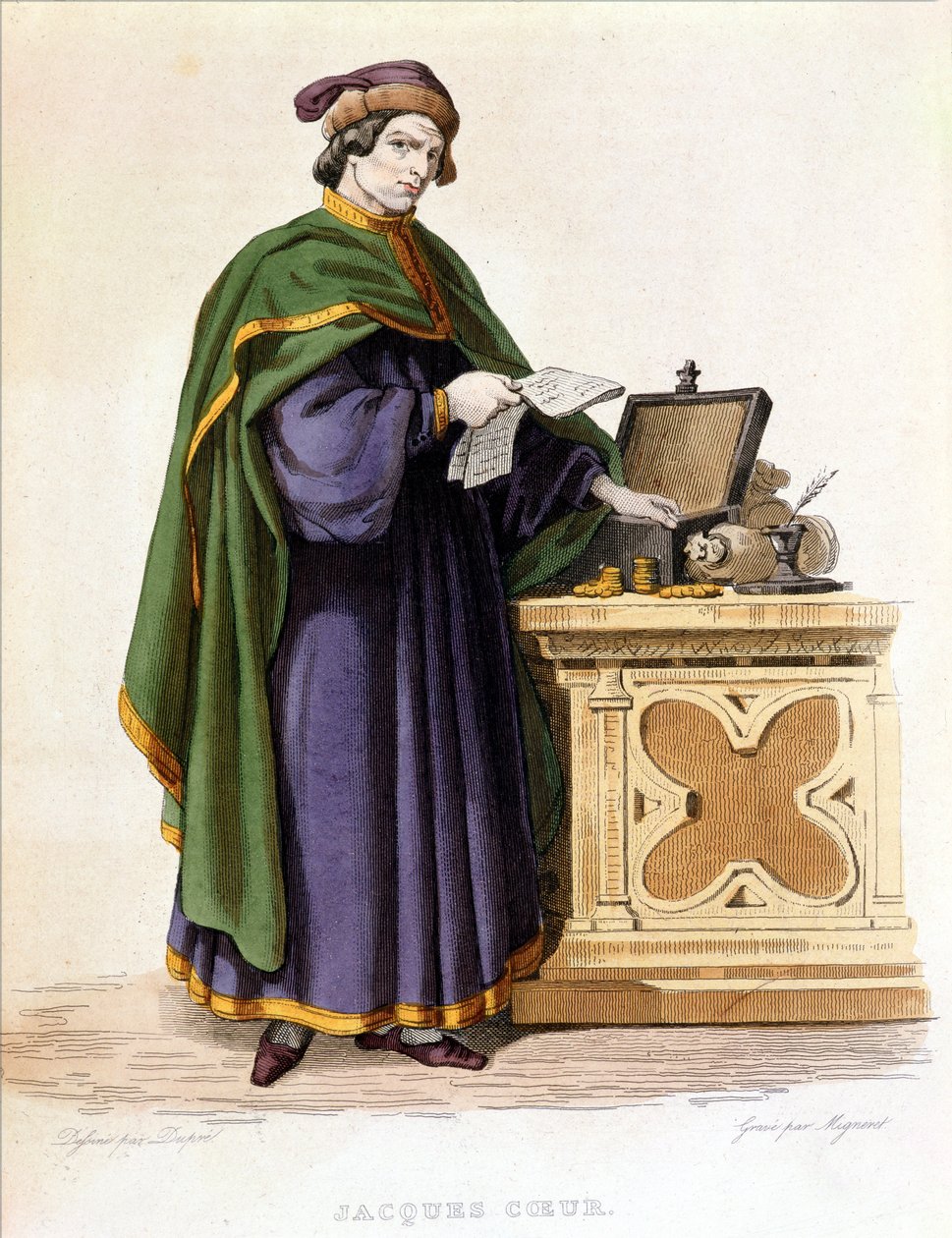 Jacques Coeur (c.1395-1456), gravado por Mignaret após um desenho de Dupre, c.1840 de Dupre