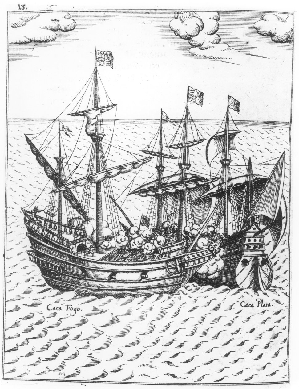 Um navio de tesouro espanhol saqueado por Francis Drake (c.1540-96) no Pacífico de Dutch School