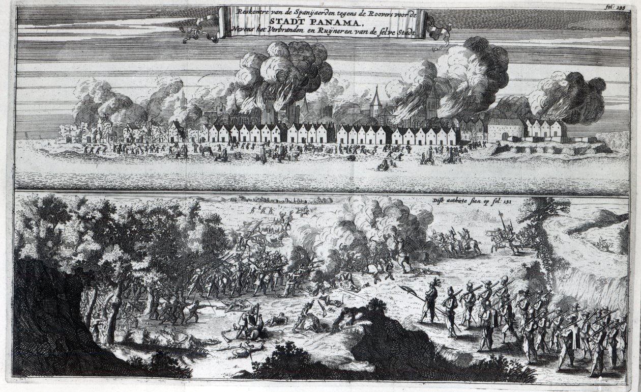 Batalha entre os bucaneiros e os espanhóis durante o ataque ao Panamá em 1671, 1678 de Dutch School