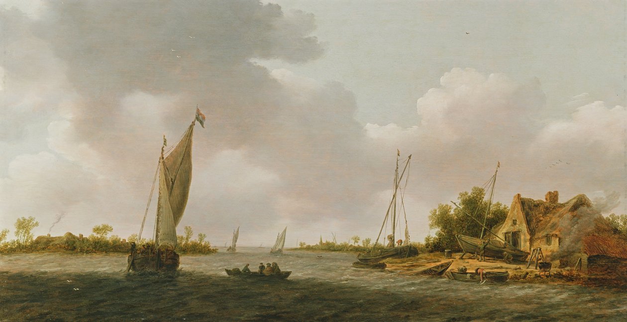 Barcos em um estuário de Dutch School