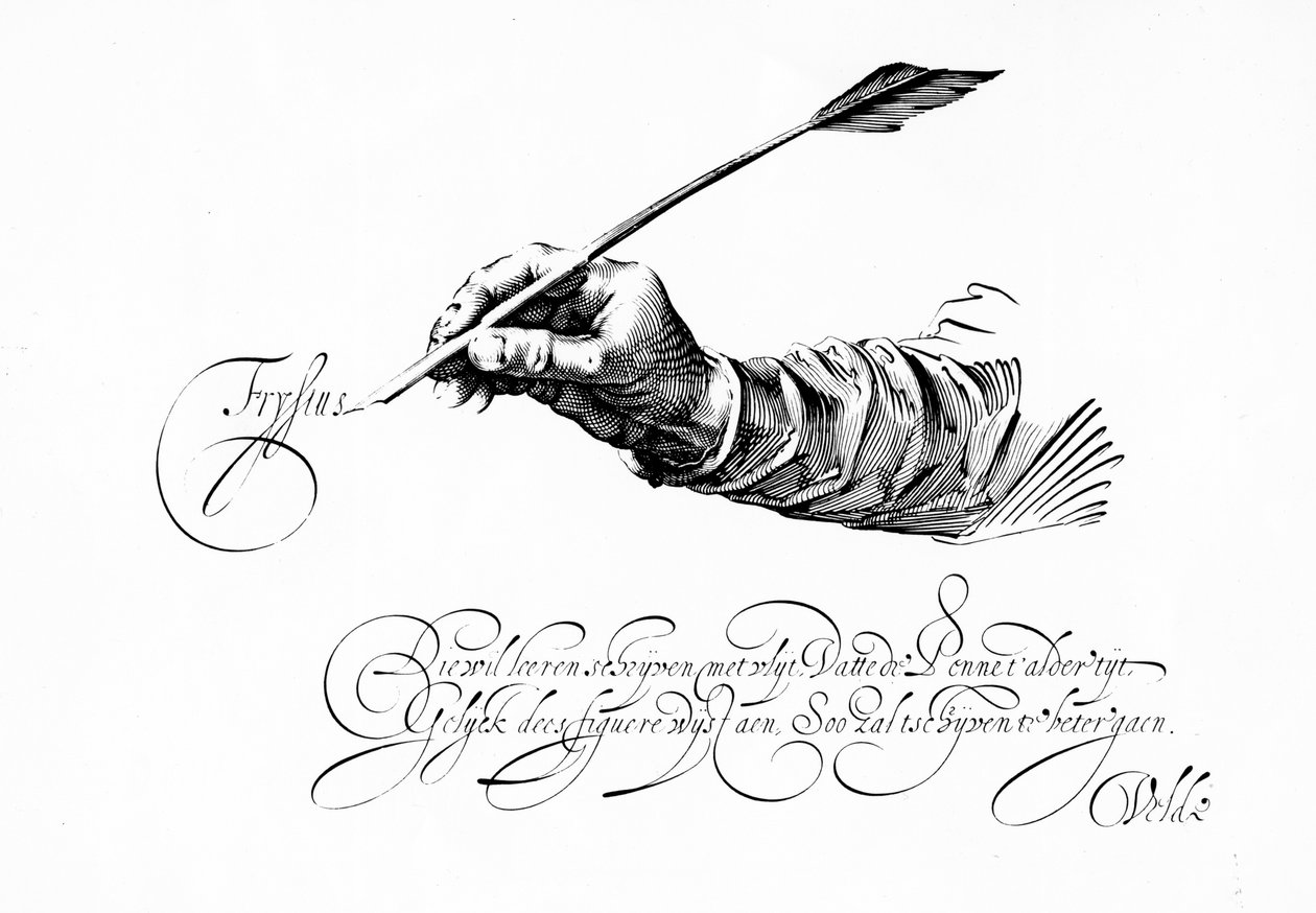 Ilustração de "Mirror of the Art of Writing", de Jan van den Velde, publicada em 1609 de Dutch School