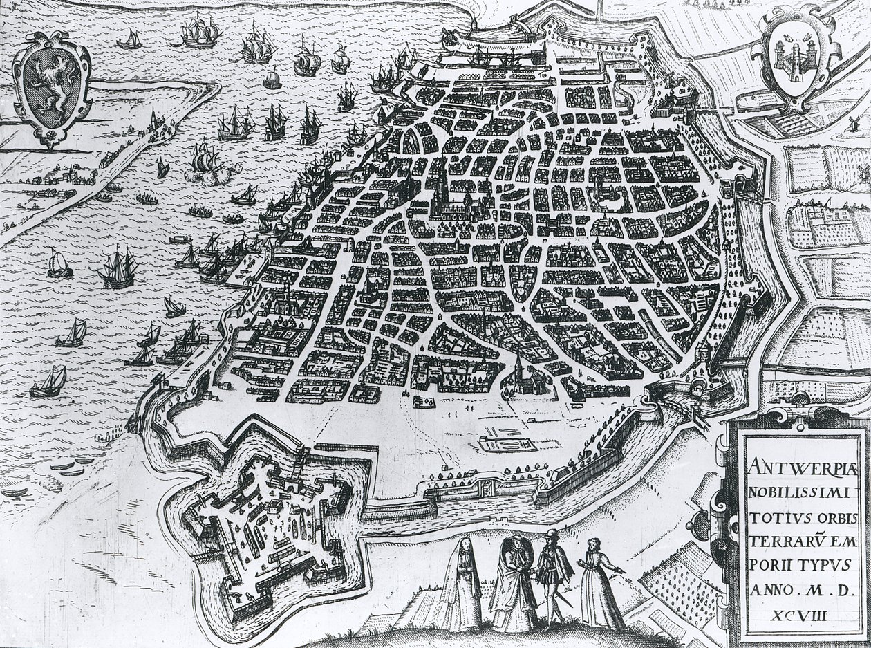Mapa de Antuérpia, 1598 de Dutch School