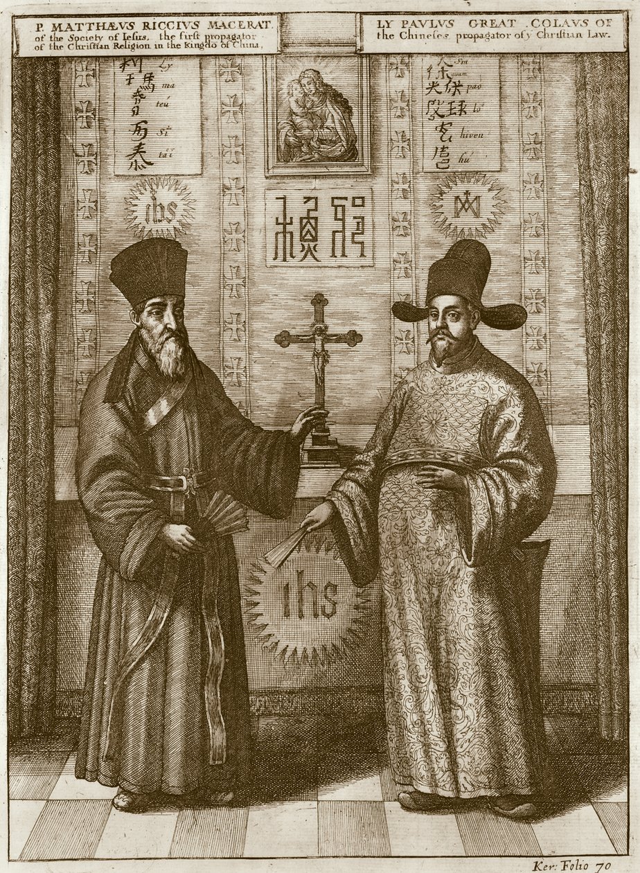 Matteo Ricci (1552-1610) e Paulus Li, da &39;China Illustrated&39; de Athanasius Kircher (1601-80) 1667 de Dutch School