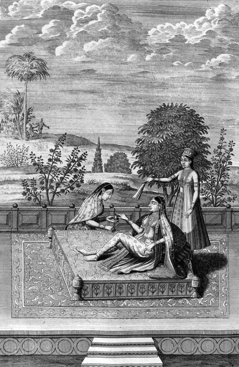 Mumtaz Mahal, a esposa de Shah Jahan, ilustração de "Old-E New-East If", de François Valentin, publicado pela primeira vez c.1726 de Dutch School