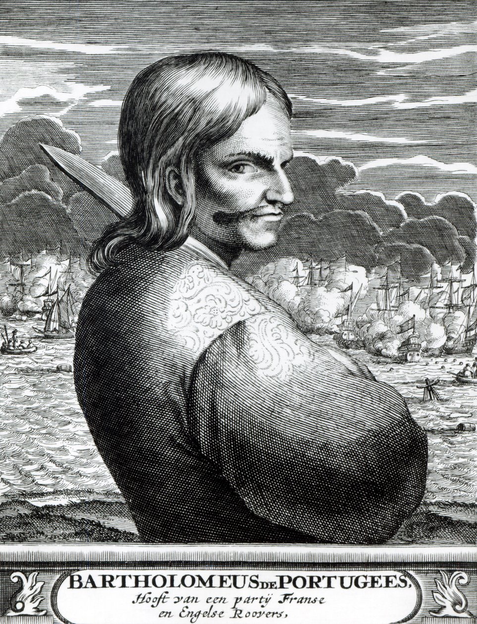 Retrato de Bartholomeus de Portugees, de The Buccaneers of America, de Alexander O. Exquemelin, 1678 de Dutch School