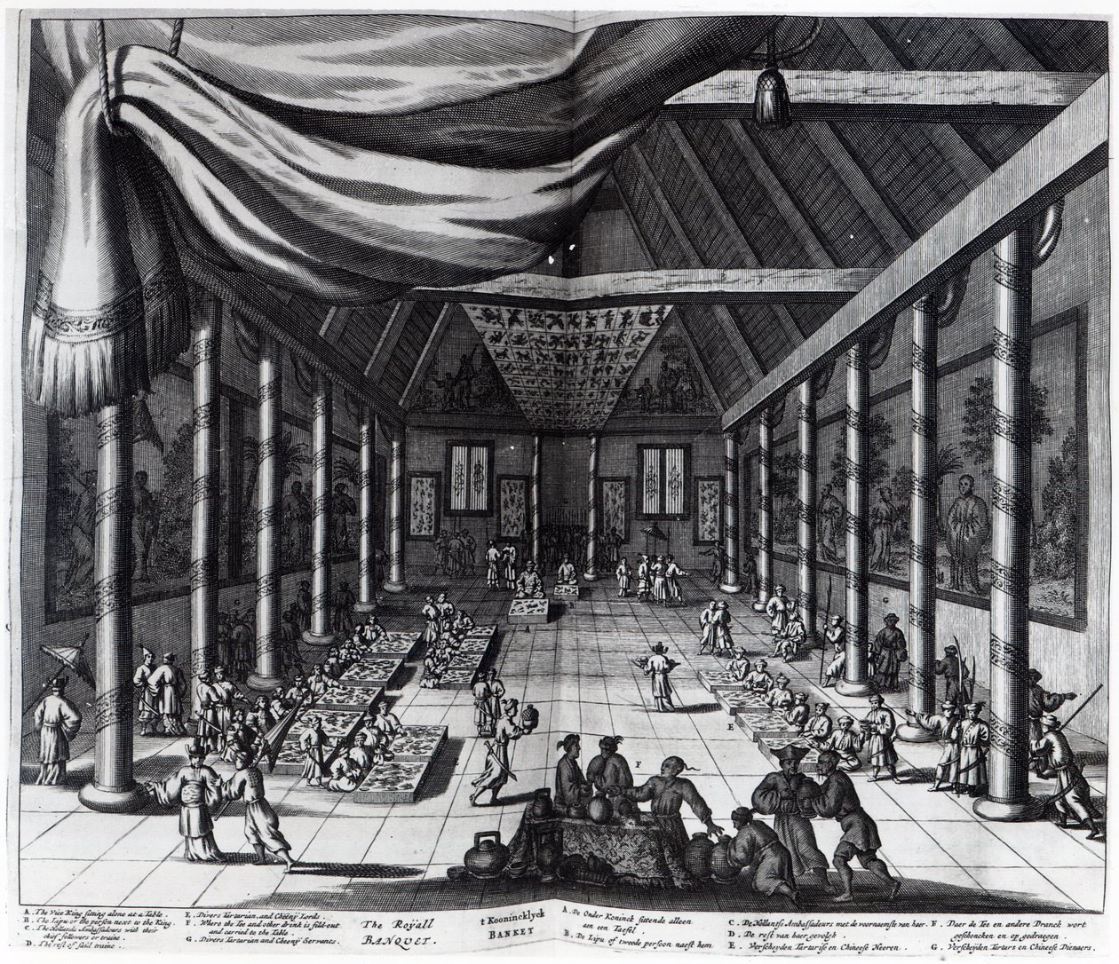 O banquete real, ilustração de &39;Atlas Chinensis&39; por Arnoldus Montanus, 1671 de Dutch School
