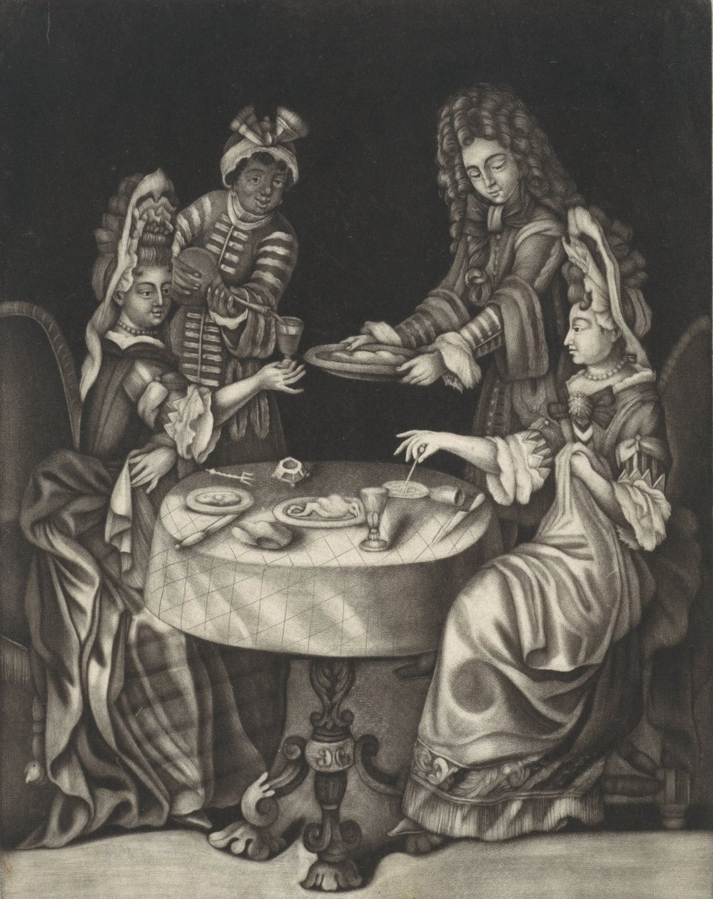 Duas senhoras jantando, 1650-1701 (impressão) de Dutch School