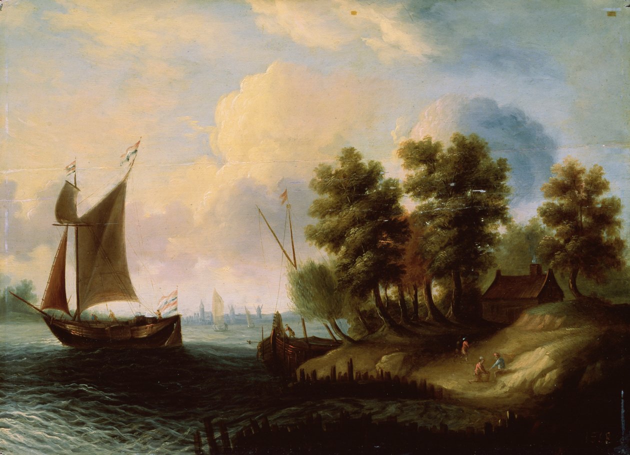 Uma paisagem do mar, do século XVII de Dutch Master