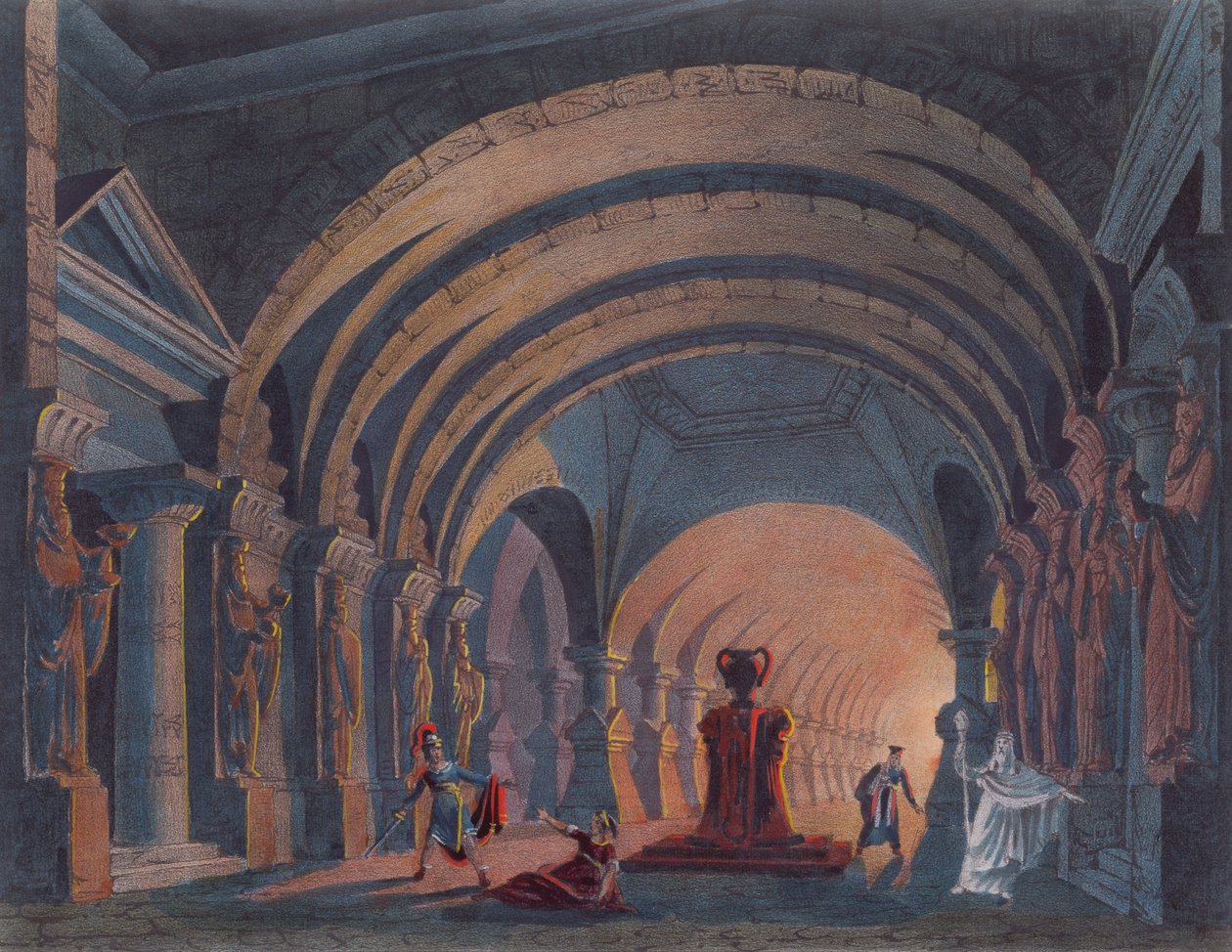 4º Ato de Semiramis de Rossini, publicado em um livro sobre cenografia em Amsterdã em 1845 de Dutch School
