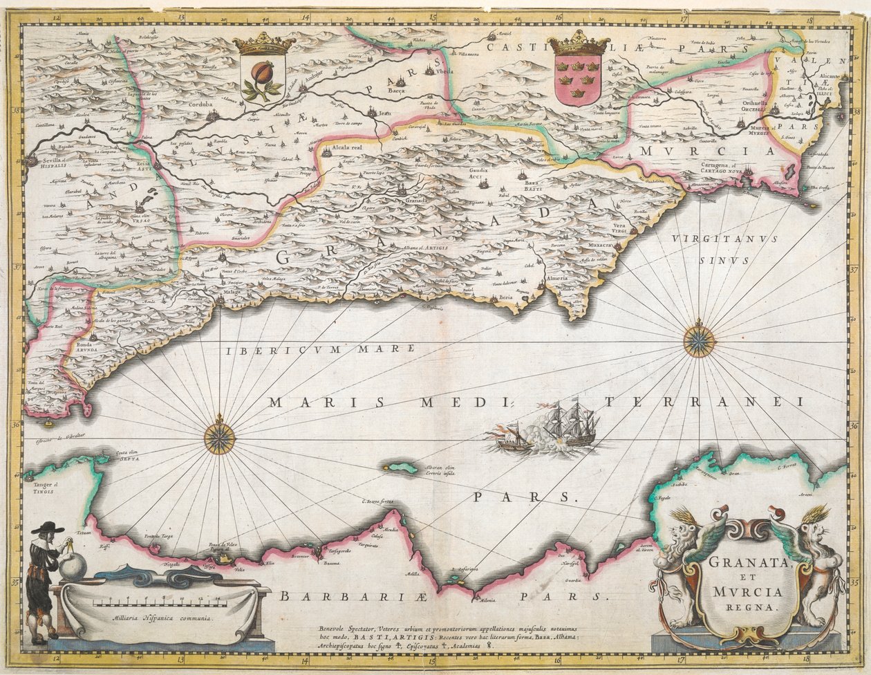 Um mapa do século 17 das regiões de Granada e Múrcia, na Espanha de Dutch School