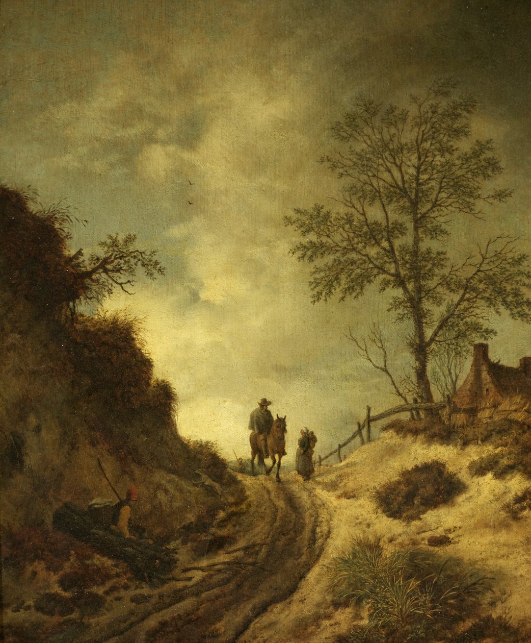 Um Cavaleiro e Outros Números em uma Pista Hilly (óleo sobre painel) de Dutch School
