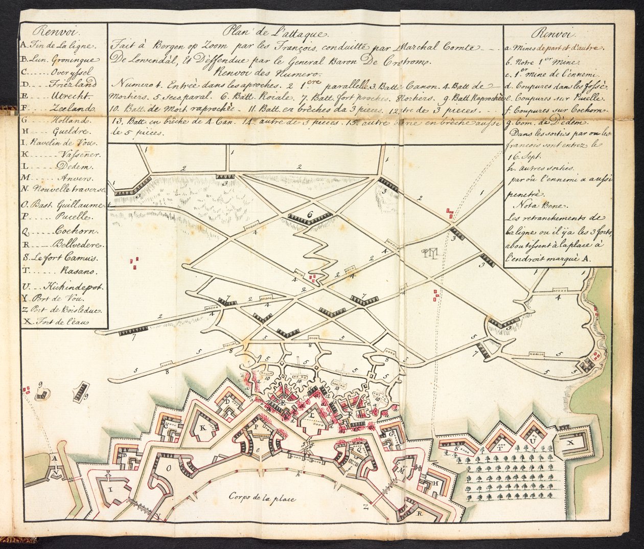 Um plano colorido do cerco de Bergen op Zoom (gravura colorida) de Dutch School