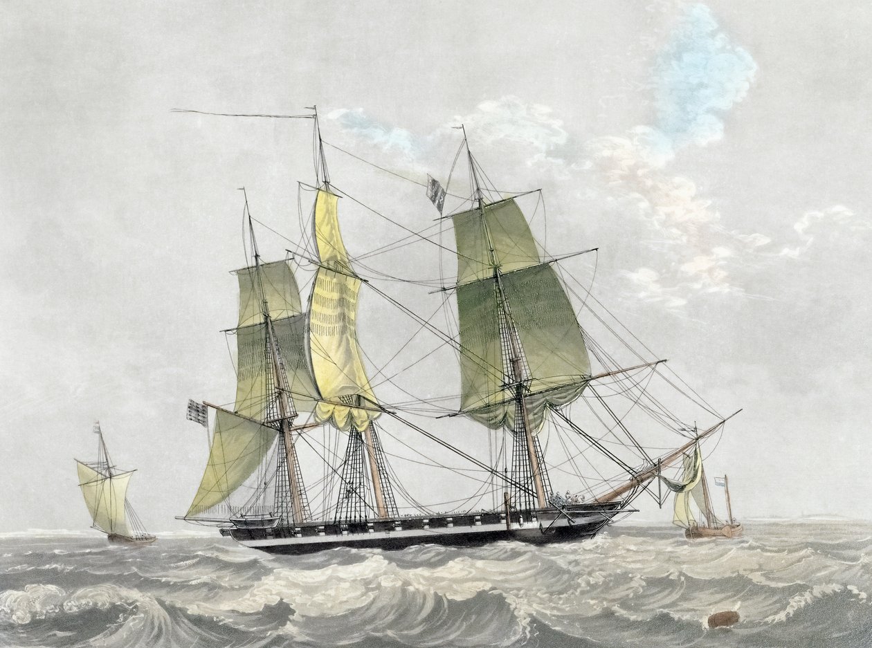 Corveta da marinha americana sob vela, início do século XIX (impressão) de Dutch School