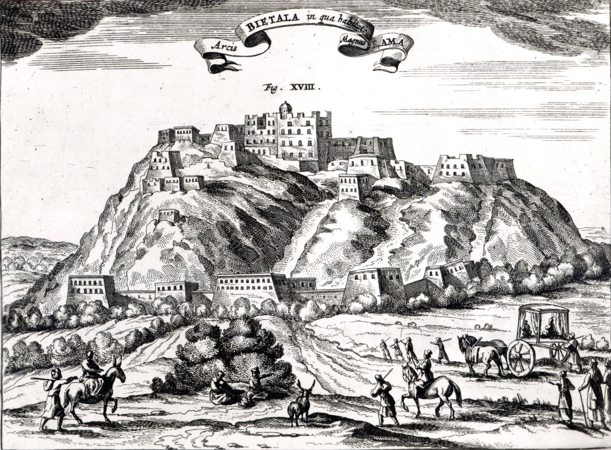 Bietala, fortaleza de Lama, o Grande, Reino de Lhassa, ilustração de &39;La Chine illustree&39; por Athanasius Kircher (1602-80) Amsterdã, 1670 (gravura) (foto bw) de Dutch School