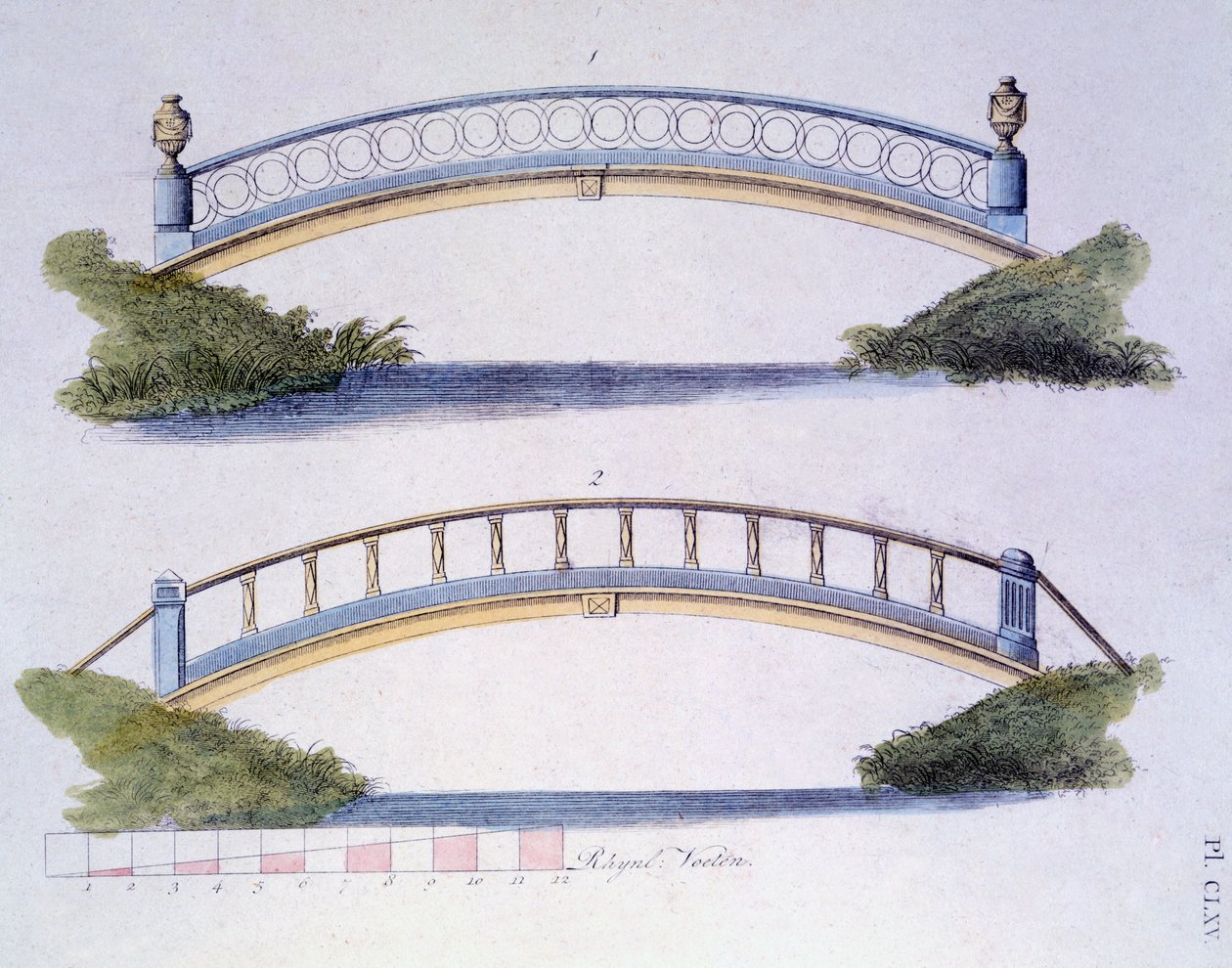 Projetos de ponte da revista de gemas de jardim por G. van Laar, publicado em 1802 de Dutch School