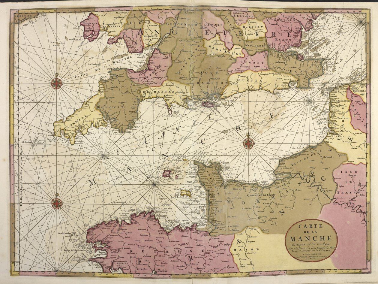 Carte de la Manche. Mapa mostrando o canal em inglês de Dutch School