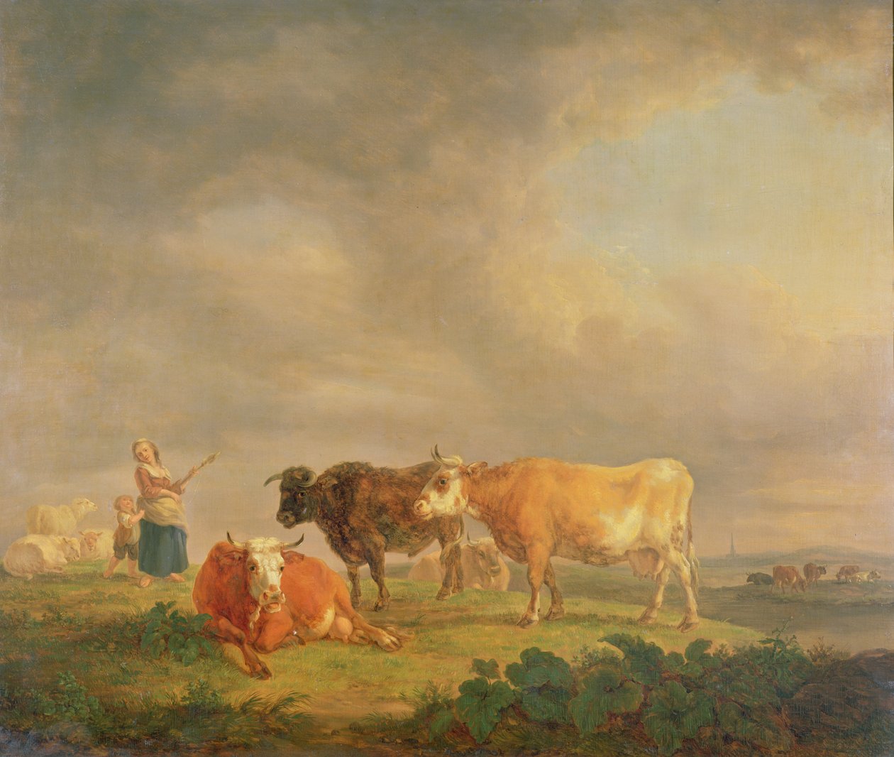 Gado Pastando em uma Paisagem, c.1820 (painel) de Dutch School