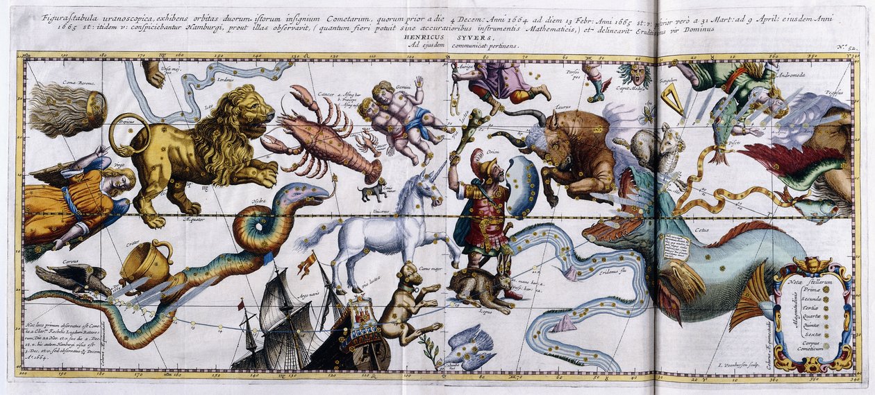 Mapa celestial das constelações: Órion, Touro, Áries, Peixes, etc., 1666-1668 de Dutch School