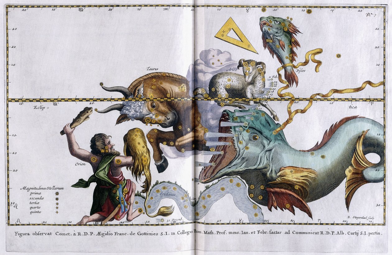 Mapa celestial das constelações: Órion, Touro, Áries e Peixes, 1666-1668 de Dutch School