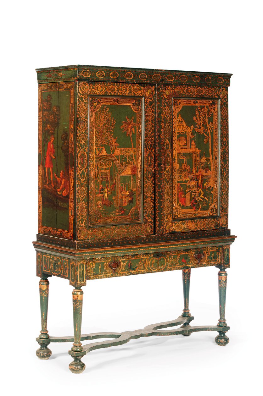 Gabinete de coletores no suporte, c.1700-30 (dourado e japonês verde) (ver também 780666-7) de Dutch School