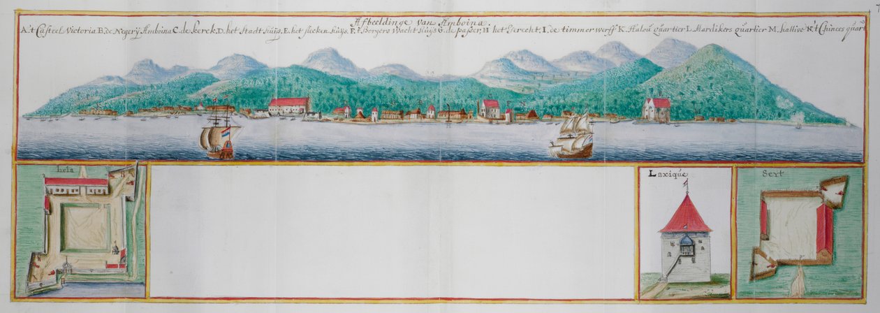 Vista colorida de Amboyna. de Dutch School
