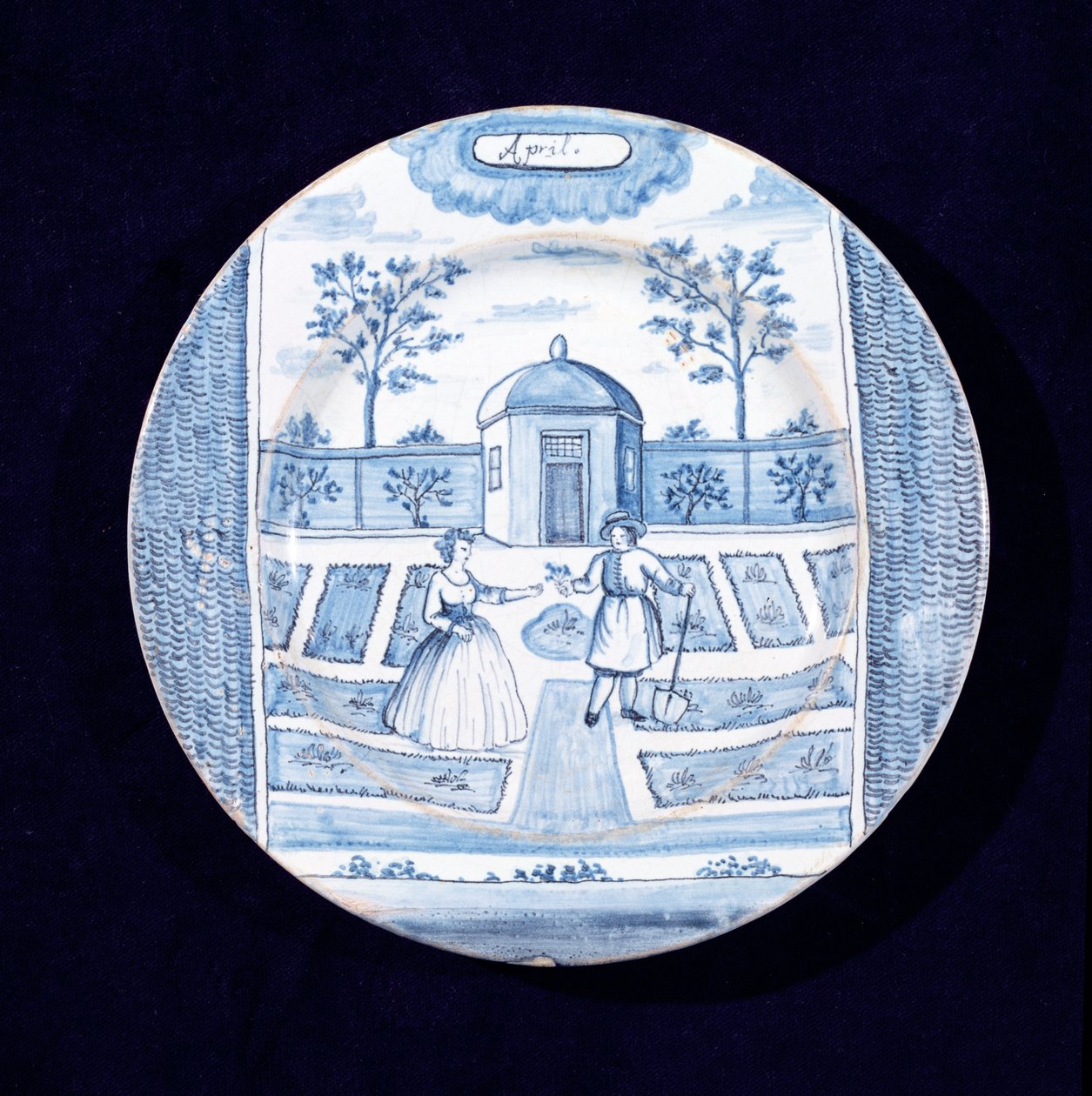Prato de Delft representando o mês de abril (louça de barro de latão estanho) de Dutch School