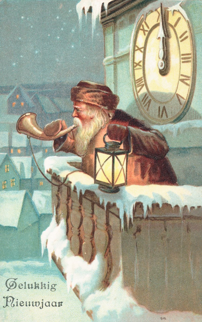Cartão de Ano Novo neerlandês (litografia a cores) de Dutch School