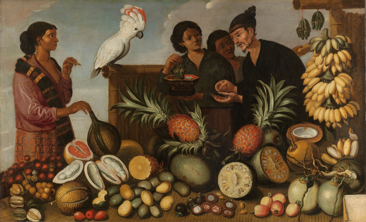 Barraca de mercado do leste da Índia em Batavia, 1640-66 de Dutch School