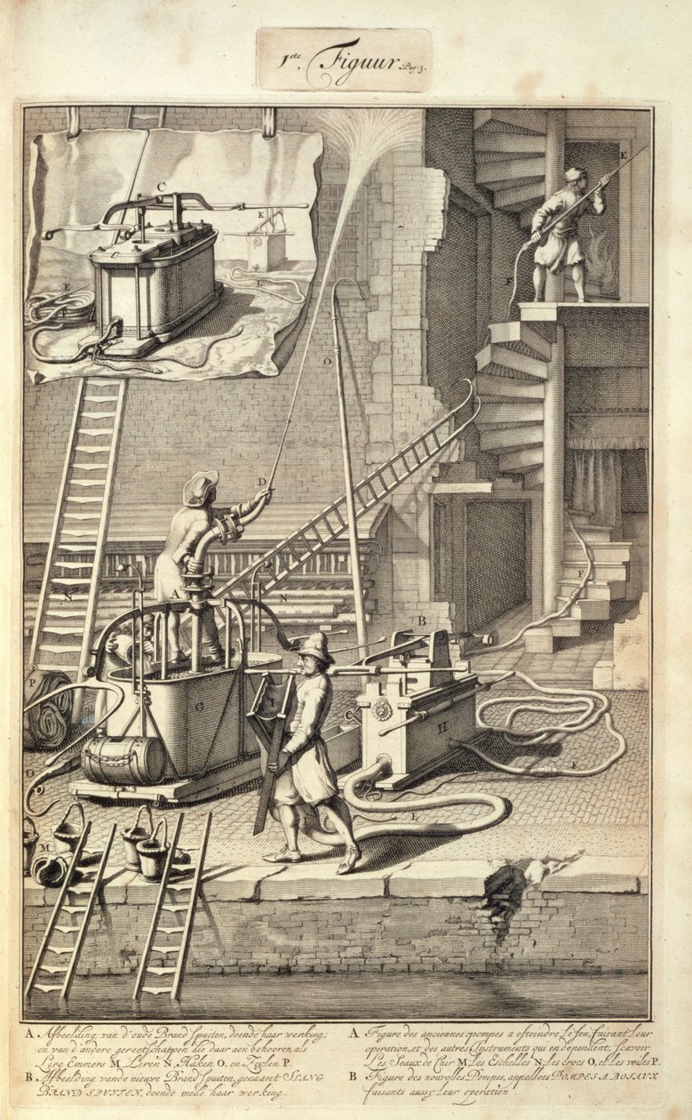 Firefighting Machinery, de um livro sobre Firefighting na Holanda, publicado em c.1700 de Dutch School