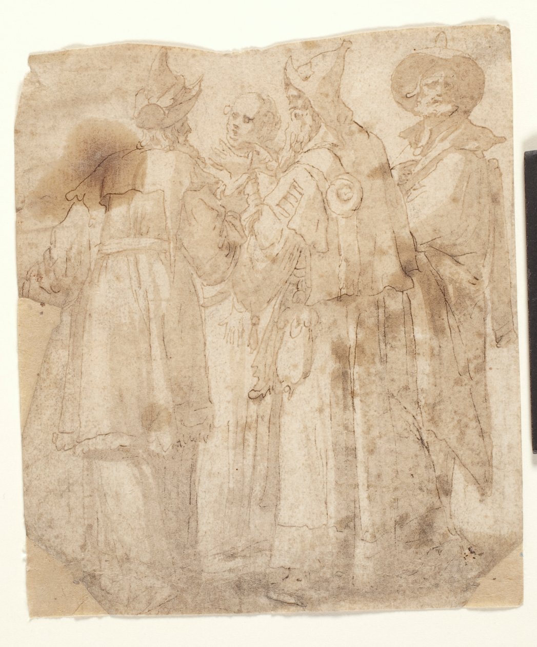 Quatro Viajantes (castanho em e lavar em papel) de Dutch School