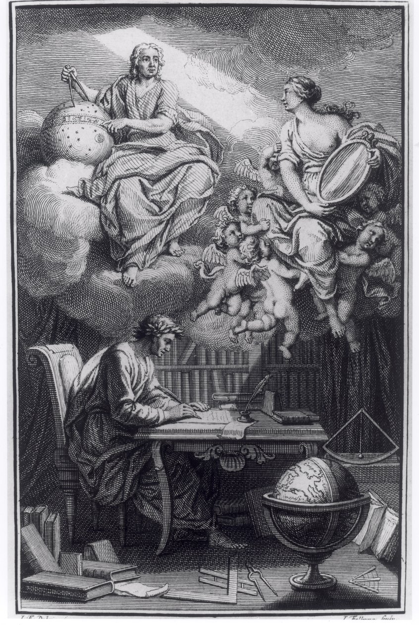 Frontispício de Elemens de la Philosophie de Neuton por Voltaire (1694-1778) publicado em Amsterdã, 1738 de Dutch School