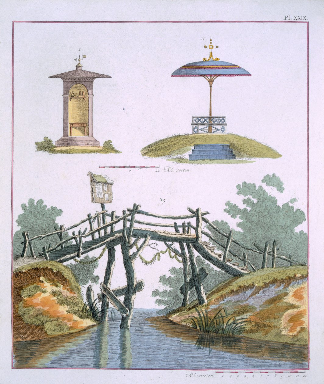 Decorações de jardim, da revista de gemas de jardim por G. van Laar, publicado em 1802 de Dutch School
