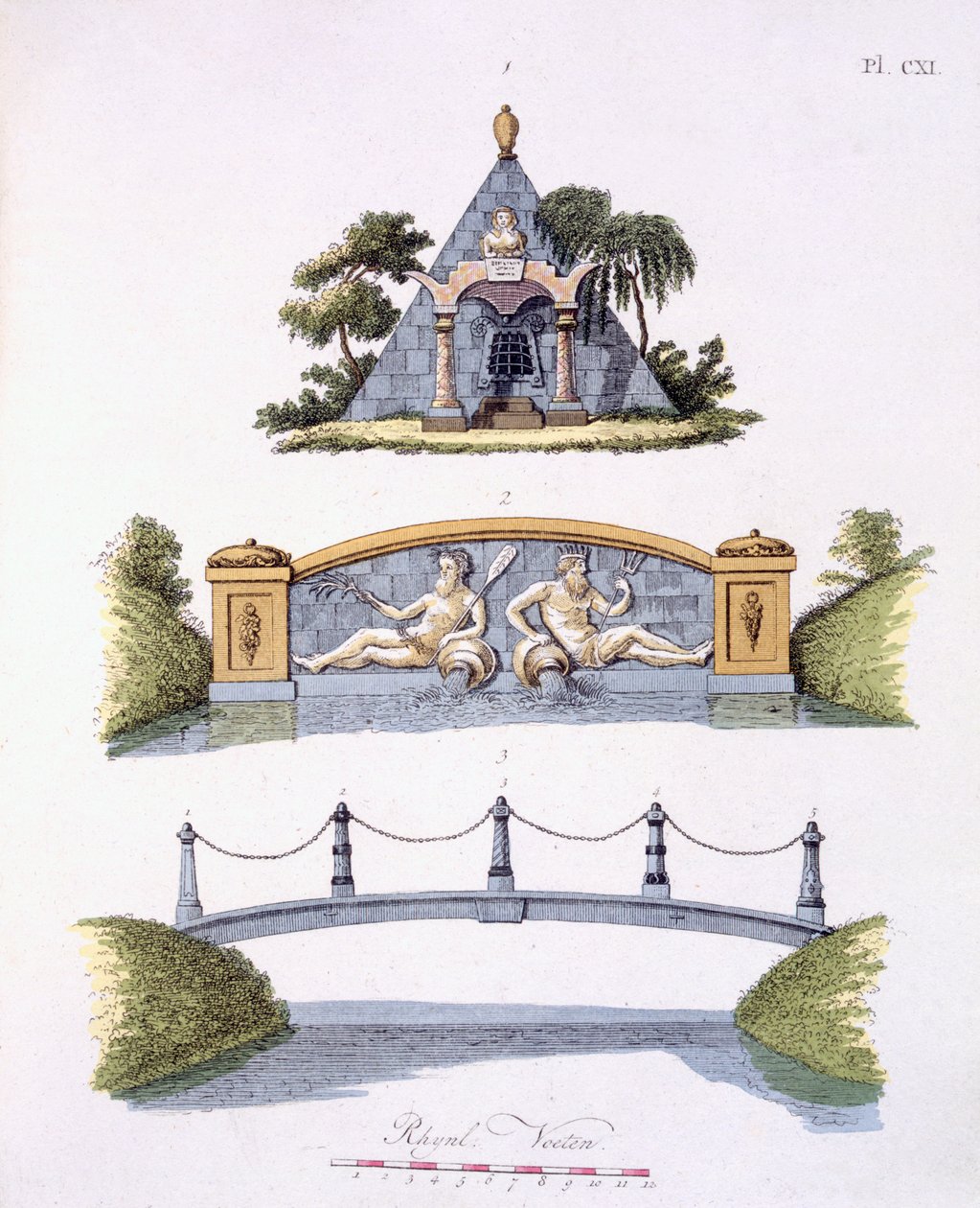 Decorações de jardim, da revista de gemas de jardim por G. van Laar, publicado em 1802 de Dutch School