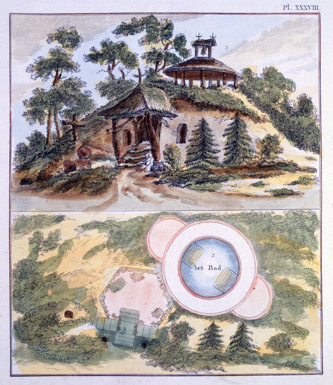 Decorações de jardim, da revista de gemas de jardim por G. van Laar, publicado em 1802 de Dutch School