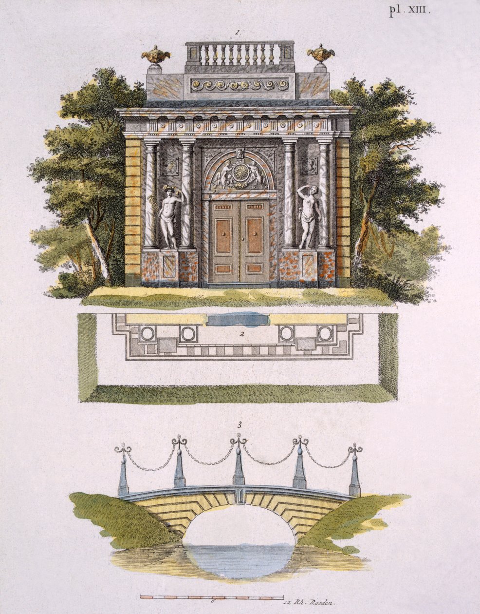 Decorações de jardim, da revista de gemas de jardim por G. van Laar, publicado em 1802 de Dutch School