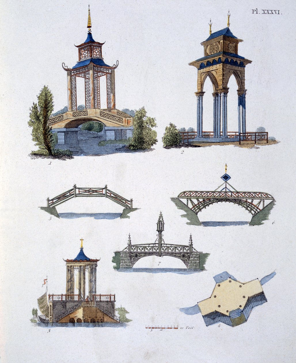 Decorações de jardim, da revista de gemas de jardim por G. van Laar, publicado em 1802 de Dutch School