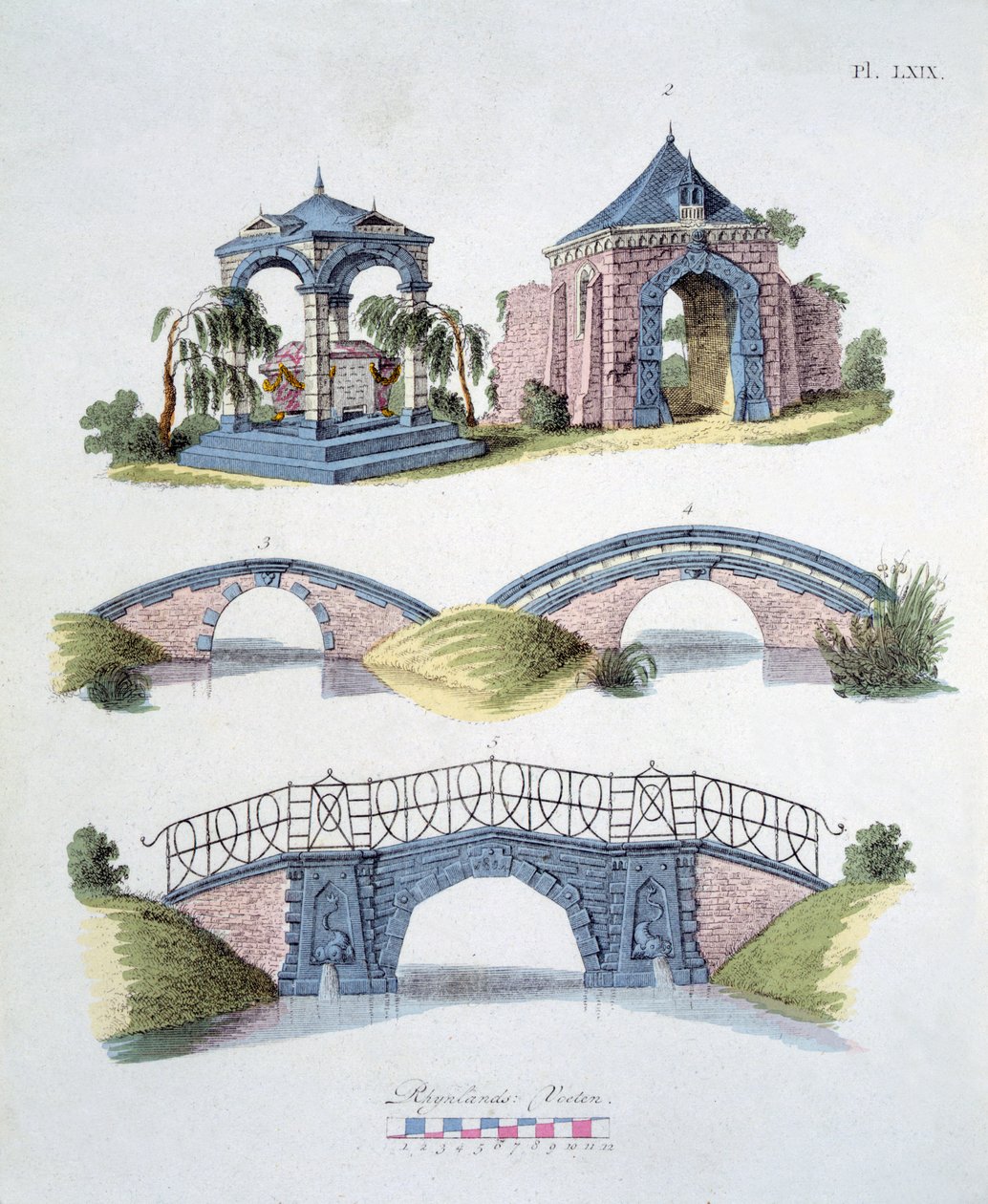 Decorações de jardim, da revista de gemas de jardim por G. van Laar, publicado em 1802 de Dutch School