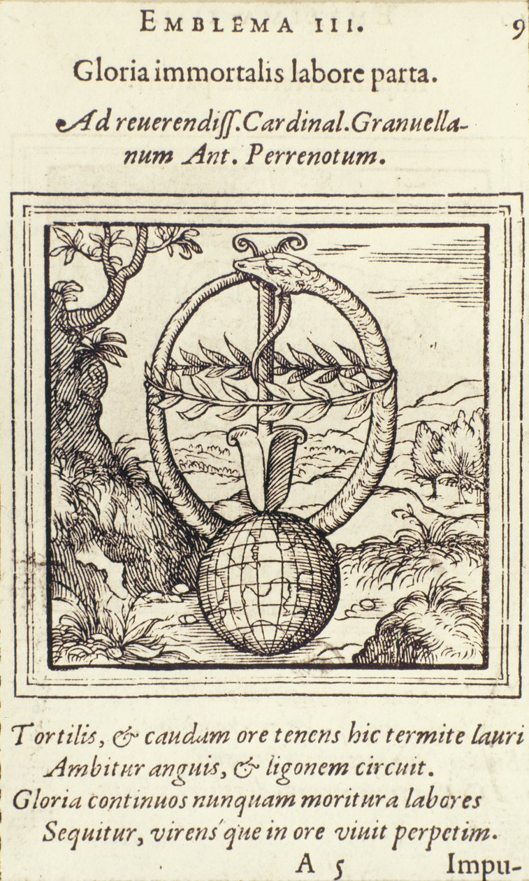Glória obra imortal que estourou a partir de um emblema por Adrian junho, publicado por Christophe Plantin, Anvers, 1565 de Dutch School