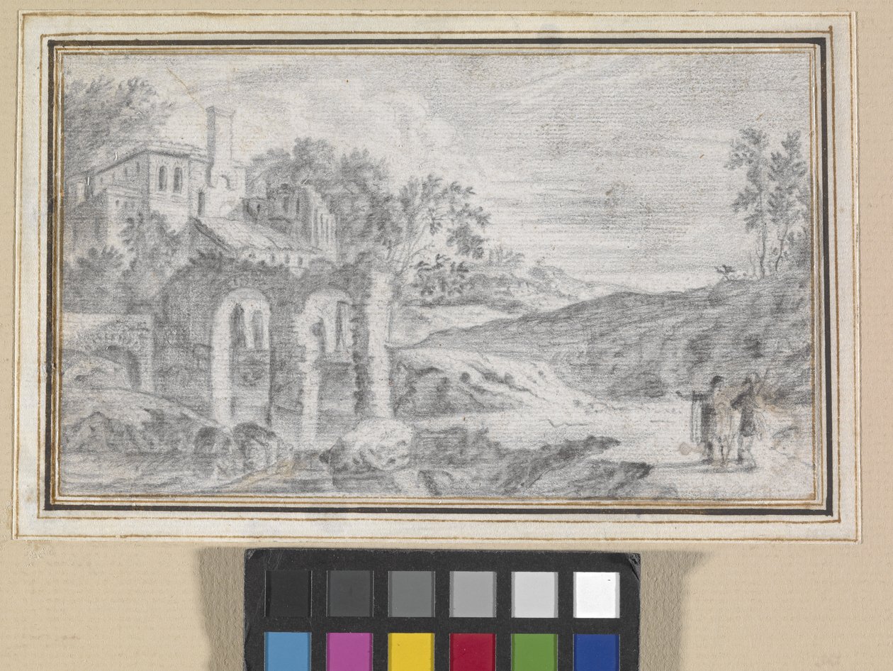 Italianate Landscape With Ruins (giz negro sobre papel quase branco) de Dutch School