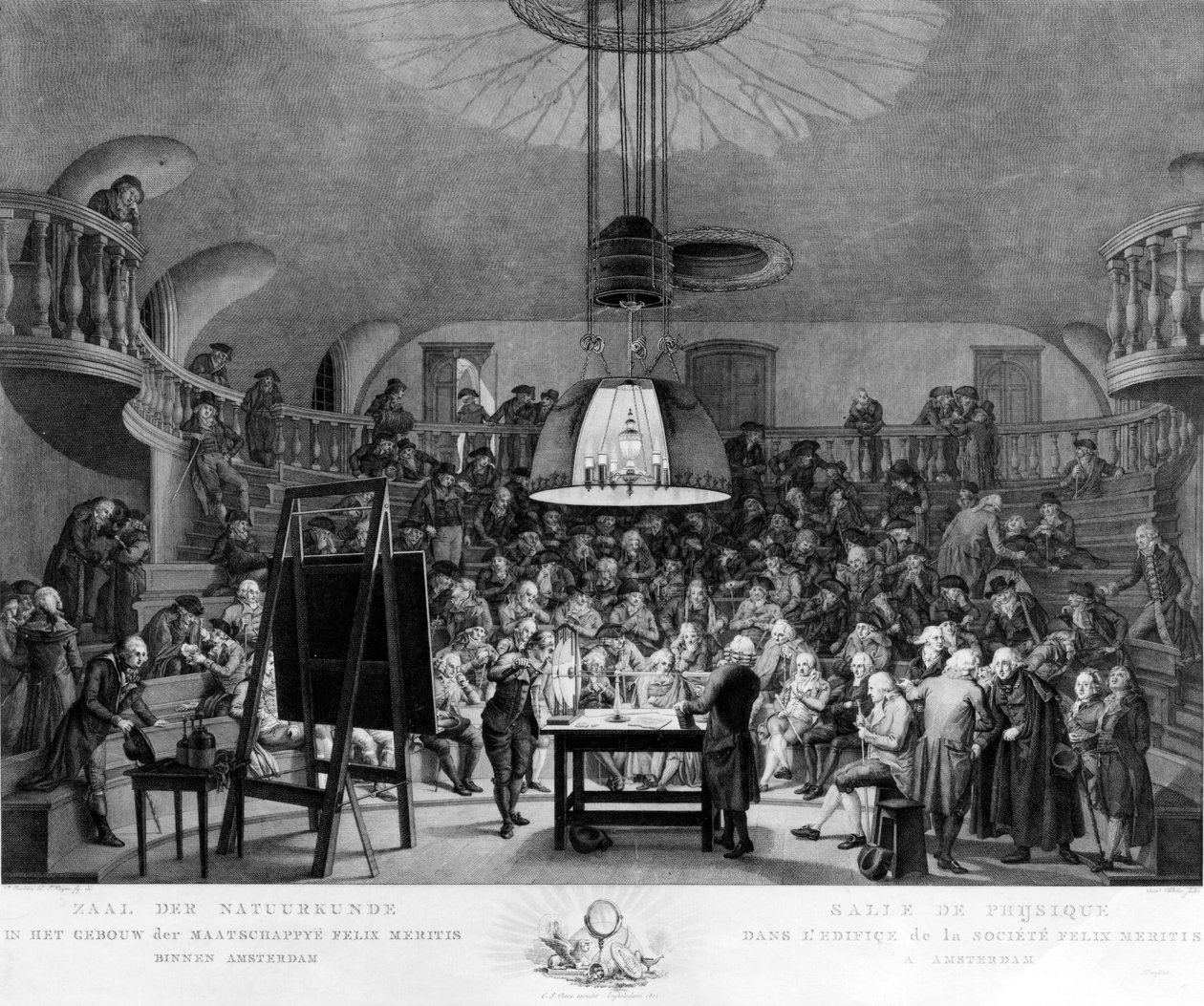 JH van Swinden, demonstrando a geração de eletricidade para a Sociedade Felix Meritis, Amsterdã, c.1800 de Dutch School
