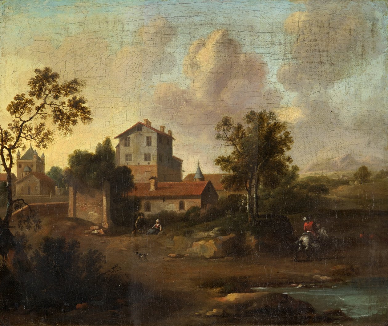 Paisagem com Ruínas e um Cavaleiro em um Cavalo Branco de Dutch School