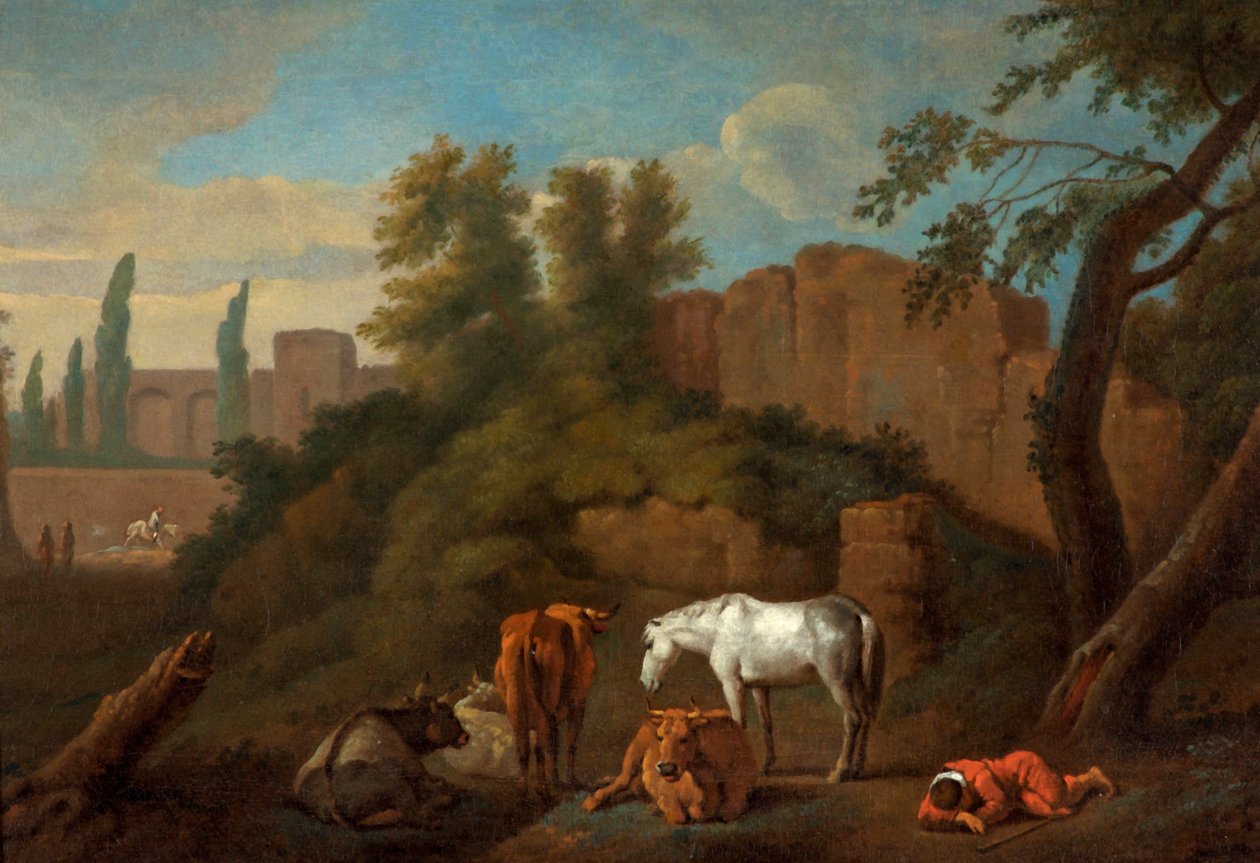 Paisagem com um menino adormecido, c.1650 de Dutch School