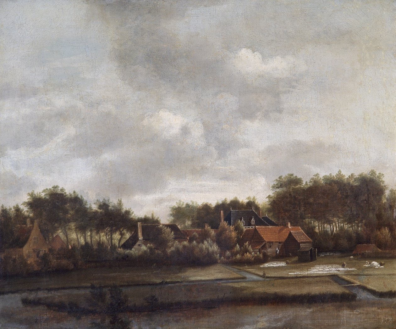 Paisagem, com terreno branqueador de Dutch School