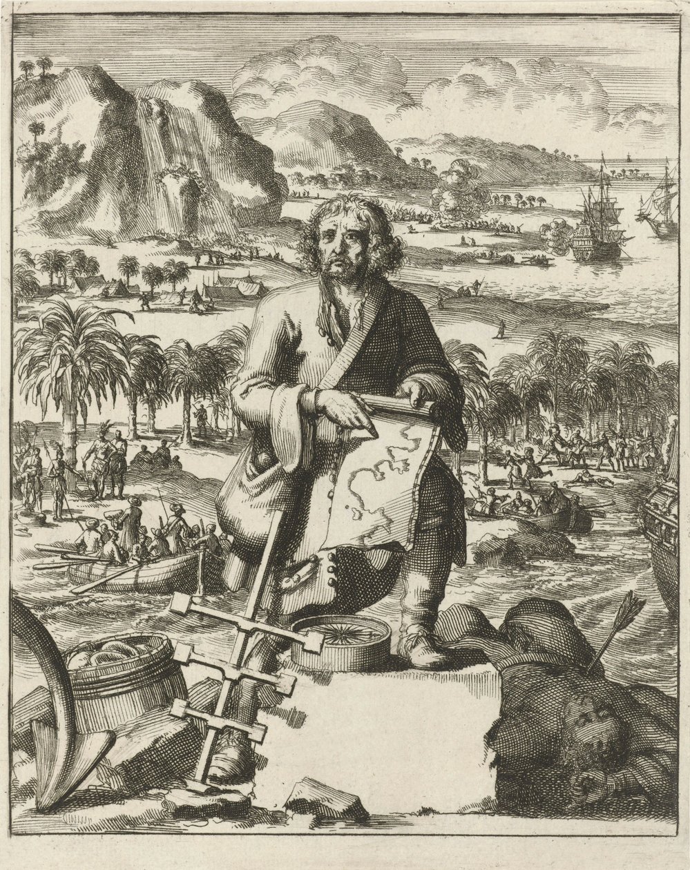 Louis Hennepin pousando na América do Norte, pub. gravura de 1688. de Dutch School